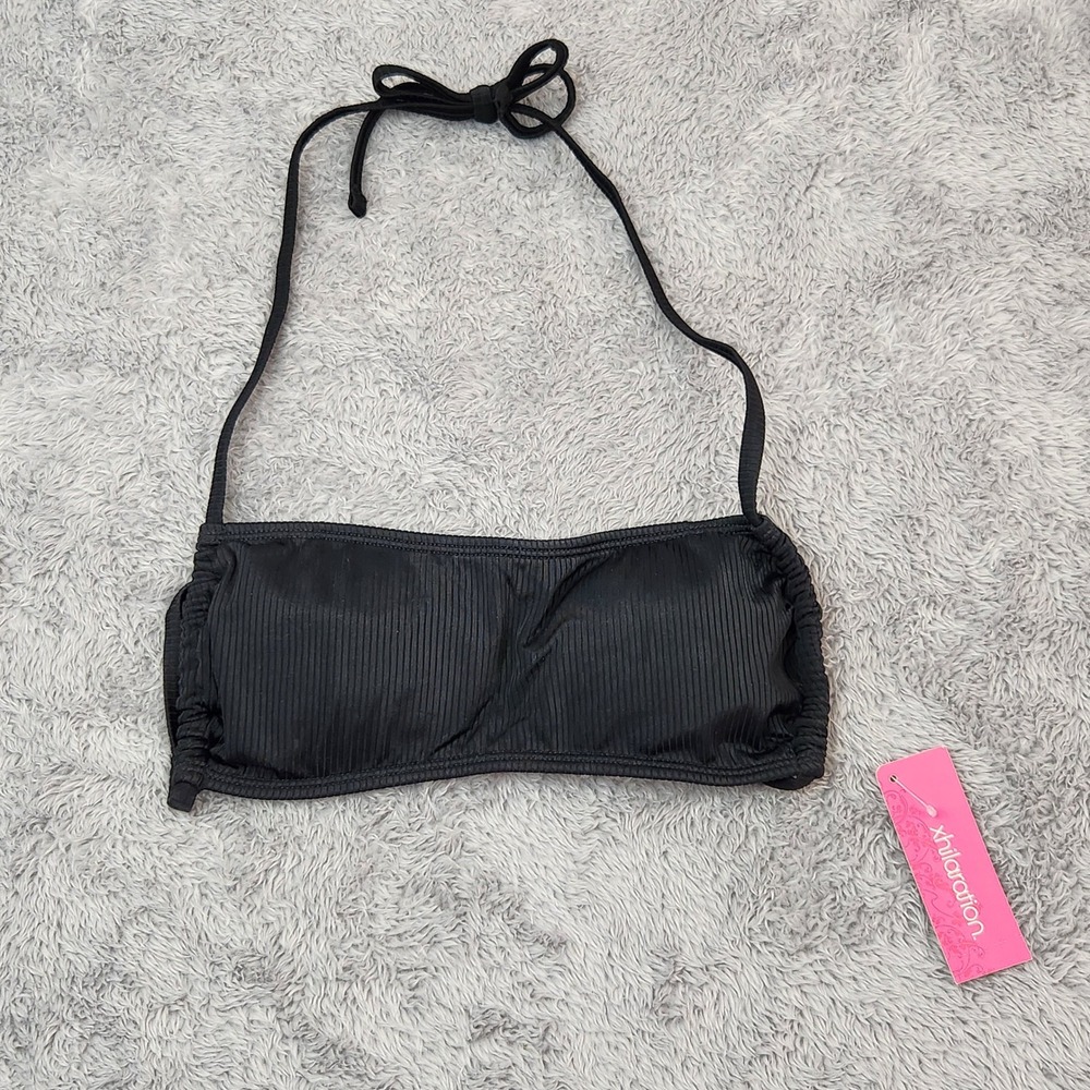 Xhilaration‎ Bikini Top Juniors M Black Bandeau Ribbed Halter Neck AG072T New